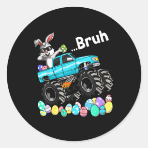 Bruh Bunny Happy Easter Monster Truck Lovers Kids  Classic Round Sticker