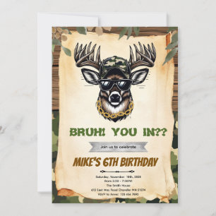 Bruh camo deer hunting party invitation