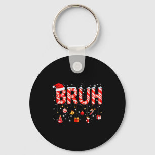 Bruh Candy Cane Santa Hat Snowflake Christmas Xmas Key Ring