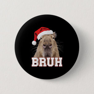 Bruh Capybara Funny Santa Hat Christmas Season Cap 6 Cm Round Badge
