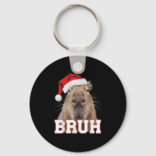 Bruh Capybara Funny Santa Hat Christmas Season Cap Key Ring