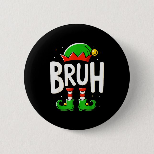 Bruh Christmas Elf Pyjamas For Mens Kids Teen Boys 6 Cm Round Badge (Front)