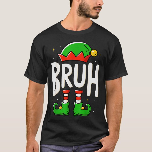 Bruh Christmas Elf Pyjamas For Mens Kids Teen Boys T-Shirt (Front)