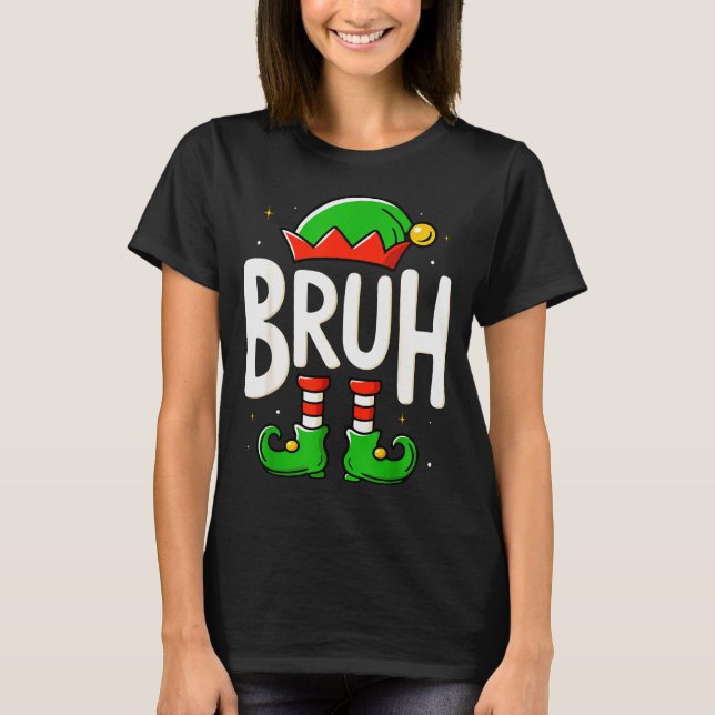 Bruh Christmas Elf Pyjamas For Mens Kids Teen Boys T-Shirt (Front)