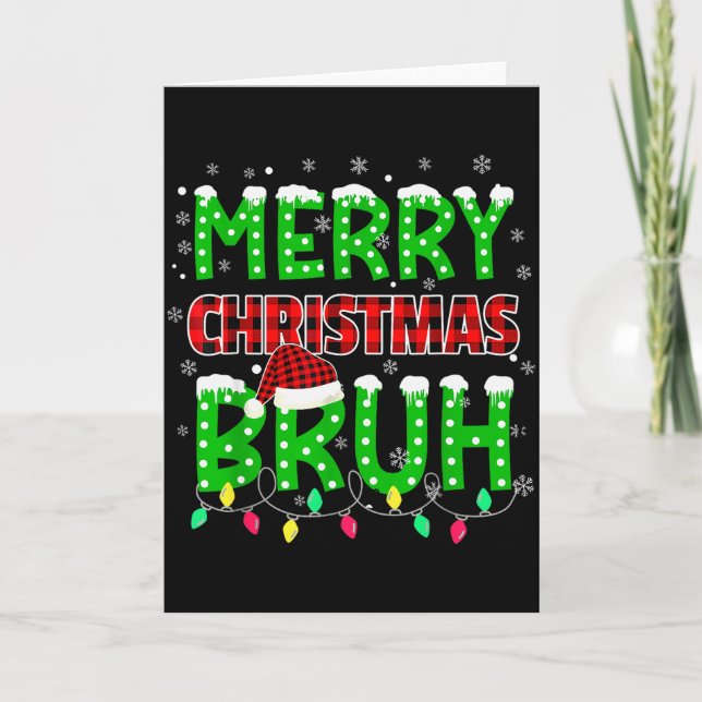 Bruh Christmas Red Plaid Teens Boys Kids Xmas Paja Card (Front)
