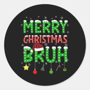 Bruh Christmas Red Plaid Teens Boys Kids Xmas Paja Classic Round Sticker