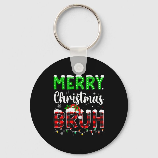 Bruh Christmas Red Plaid Teens Boys Kids Xmas Paja Key Ring (Front)