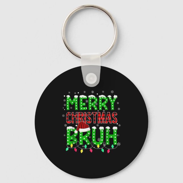 Bruh Christmas Red Plaid Teens Boys Kids Xmas Paja Key Ring (Front)