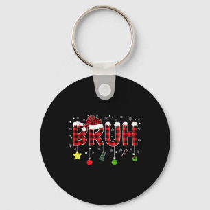 Bruh Christmas Red Plaid Teens Boys Kids Xmas Paja Key Ring