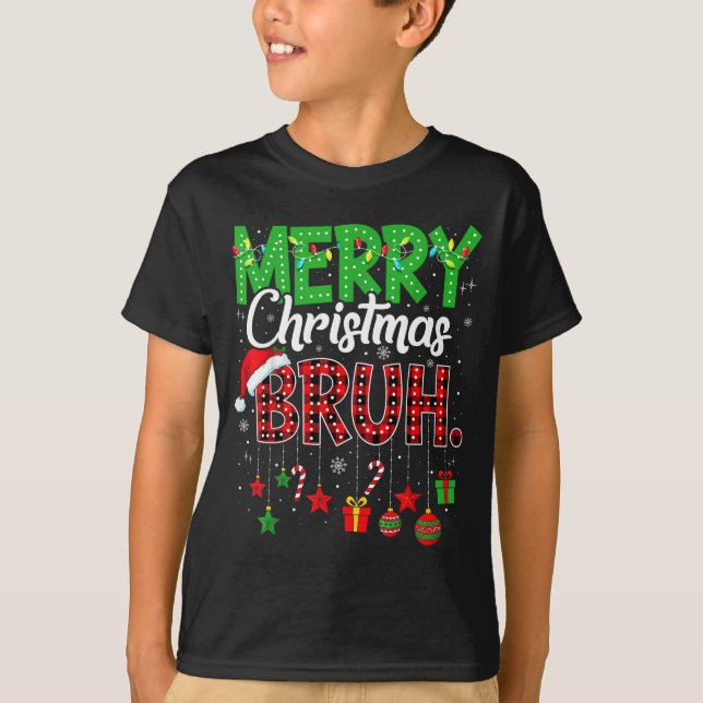 Bruh Christmas Red Plaid Teens Boys Kids Xmas Paja T-Shirt (Front)