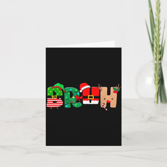 Bruh Christmas Tree Xmas Elf Santa Rudolph Pajamas Card (Front)