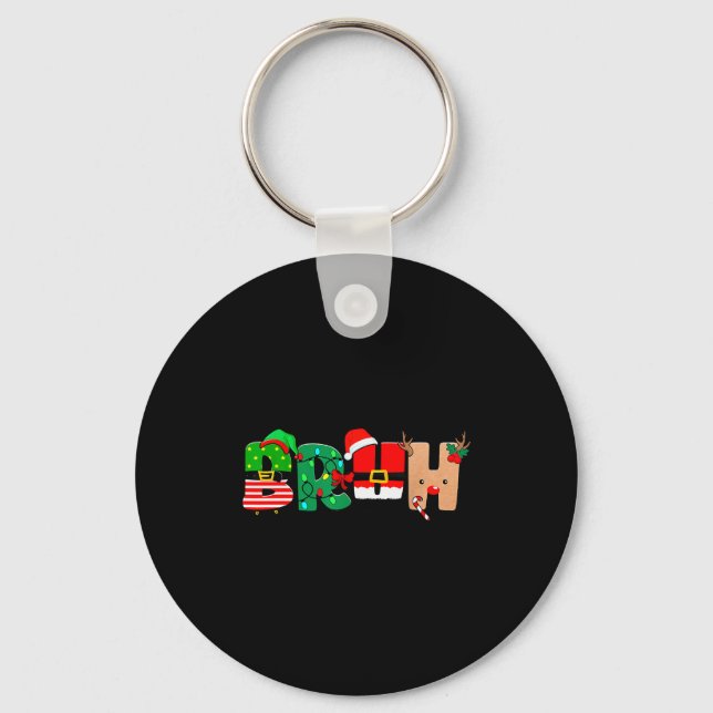 Bruh Christmas Tree Xmas Elf Santa Rudolph Pajamas Key Ring (Front)