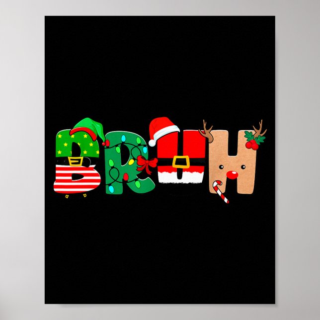 Bruh Christmas Tree Xmas Elf Santa Rudolph Pajamas Poster (Front)