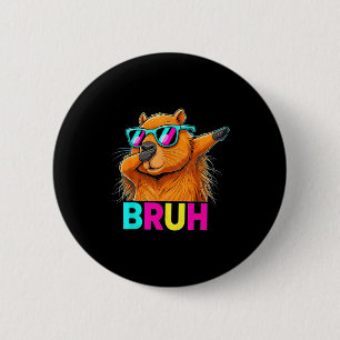 Bruh Dab Beaver Retro Sungles Dabbing Groundhog Fu 6 Cm Round Badge