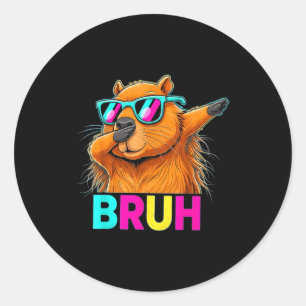Bruh Dab Beaver Retro Sungles Dabbing Groundhog Fu Classic Round Sticker