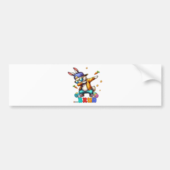 Bruh Dab Bunny Easter Funny Bumper Sticker (Front)