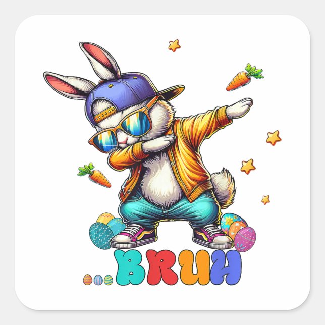 Bruh Dab Bunny Easter Funny Square Sticker (Front)