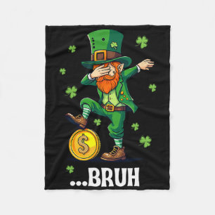 Bruh Dab Leprechaun Funny Kids Boys Mens St Patric Fleece Blanket