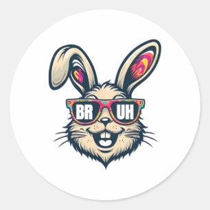 Bruh Dabbing Bunny Easter Funny Mens Kids Boys Eas Classic Round Sticker