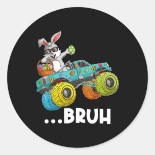 Bruh Dabbing Bunny Happy Easter Monster Truck Love Classic Round Sticker