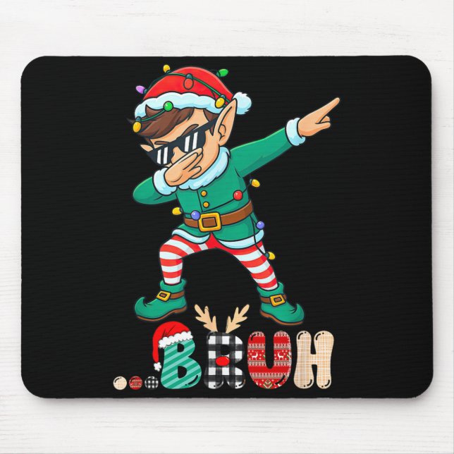 Bruh Dabbing Elf Funny Kids Boys Mens Christmas Ma Mouse Pad (Front)