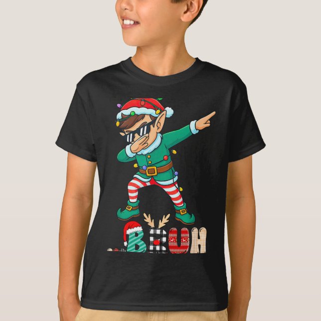 Bruh Dabbing Elf Funny Kids Boys Mens Christmas Ma T-Shirt (Front)