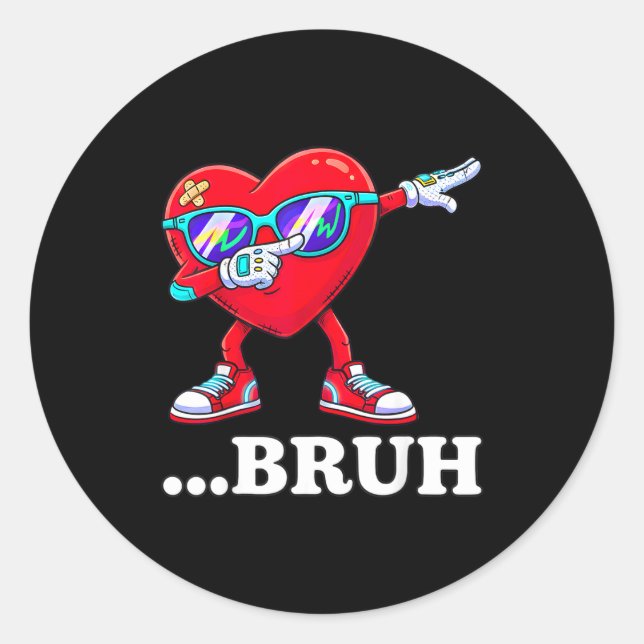 Bruh Dabbing Heart Funny Kids Boys Mens Valentine  Classic Round Sticker (Front)