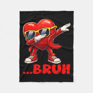 Bruh Dabbing Heart Funny Kids Boys Mens Valentine Fleece Blanket