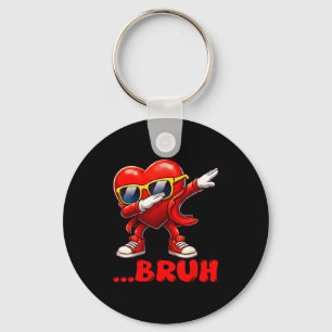 Bruh Dabbing Heart Funny Kids Boys Mens Valentine Key Ring