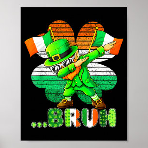 Bruh dabbing leprechaun funny kids boys mens st poster