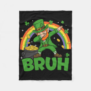 Bruh Dabbing Leprechaun Funny St Patricks Day Boys Fleece Blanket