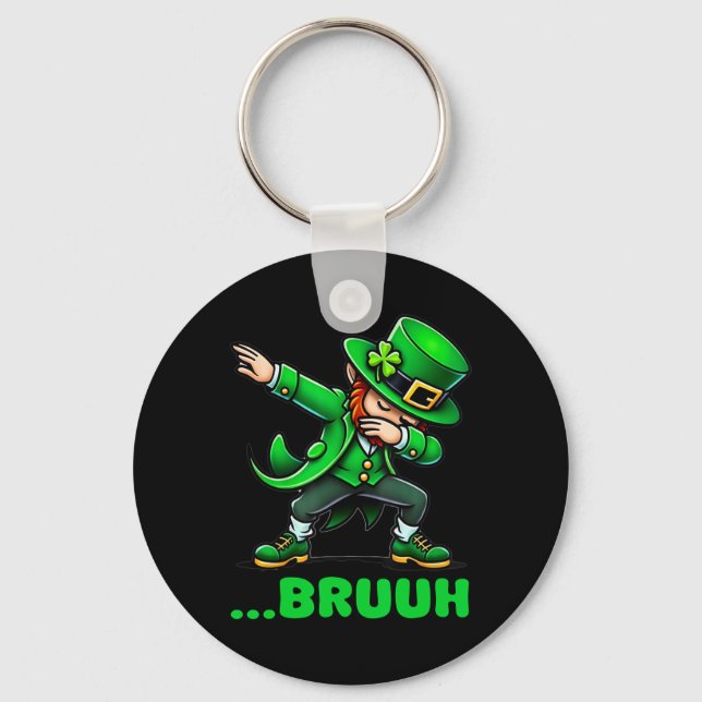 Bruh Dabbing Leprechaunn Funny St Patricks Day Ret Key Ring (Front)