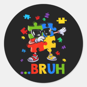 Bruh Dabbing Puzzle Autism Awareness Teens Boys Ki Classic Round Sticker