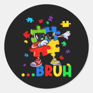 Bruh Dabbing Puzzle Autism Awareness Teens Boys Ki Classic Round Sticker