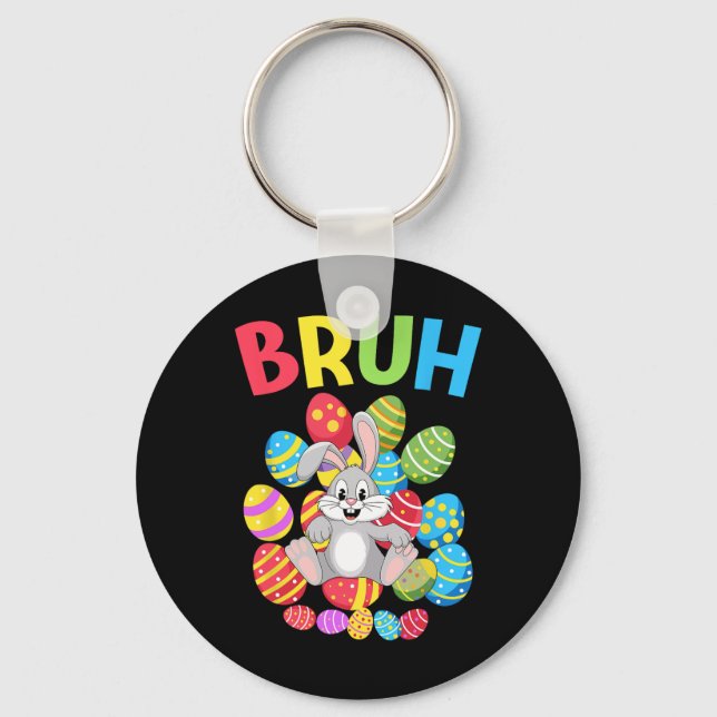Bruh Dabbing Rabbit Bunny Happy Easter Day Egg Boy Key Ring (Front)