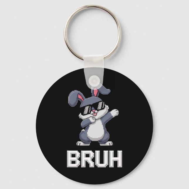 Bruh Dabbing Rabbit Bunny Happy Easter Day Egg Boy Key Ring (Front)