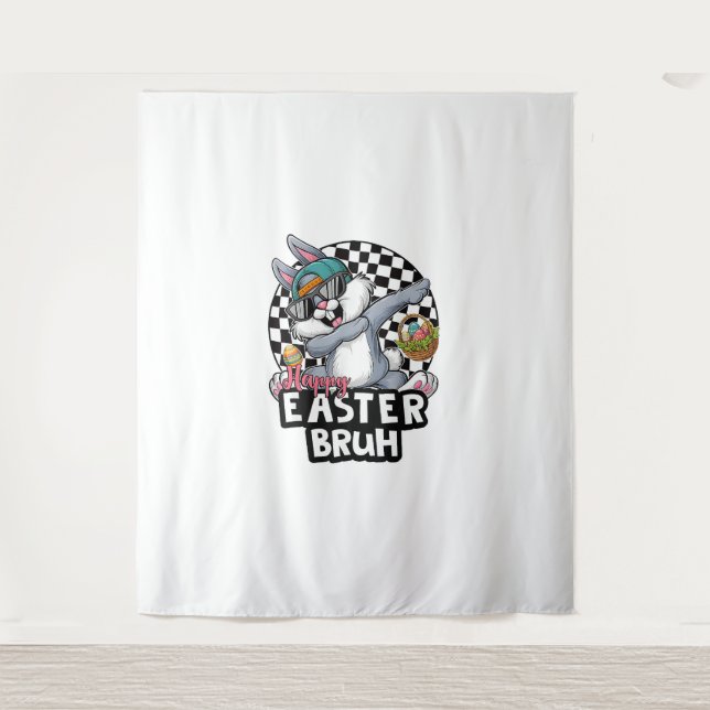Bruh Dabbing Rabbit Easter Day Eggs Dab Boys Girls Tapestry (Front)