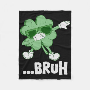 Bruh Dabbing Shamrock Funny Kids Mens Boys St Patr Fleece Blanket