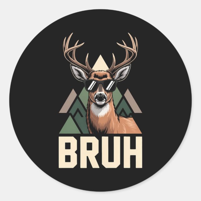 Bruh Deer Funny Deer Hunting Camo Hat Youth Kids S Classic Round Sticker (Front)