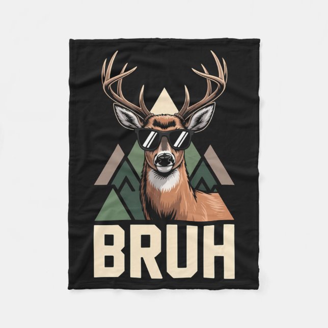 Bruh Deer Funny Deer Hunting Camo Hat Youth Kids S Fleece Blanket (Front)