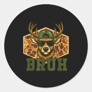 Bruh Deer Funny Deer Hunting Camo Hat Youth Teens  Classic Round Sticker