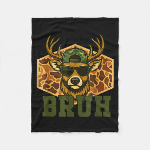 Bruh Deer Funny Deer Hunting Camo Hat Youth Teens  Fleece Blanket