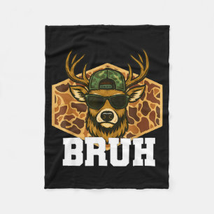 Bruh Deer Funny Deer Hunting Camo Hat Youth Teens Fleece Blanket