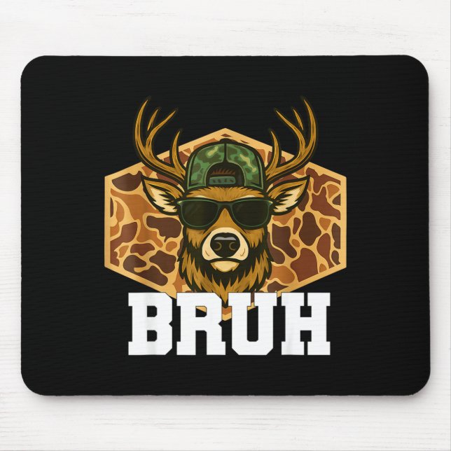 Bruh Deer Funny Deer Hunting Camo Hat Youth Teens  Mouse Pad (Front)