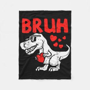 Bruh Dinosaur Retro Valentines Boys Men Kids Steal Fleece Blanket