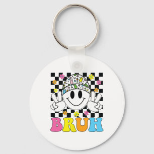 Bruh Easter Day Funny Bunny Eggs Groovy Smile Face Key Ring