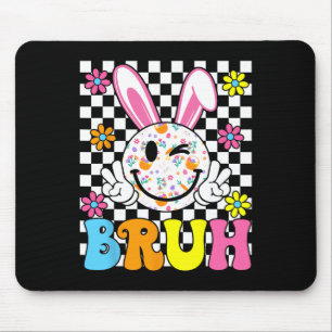 Bruh Easter Day Funny Bunny Eggs Groovy Smile Face Mouse Pad