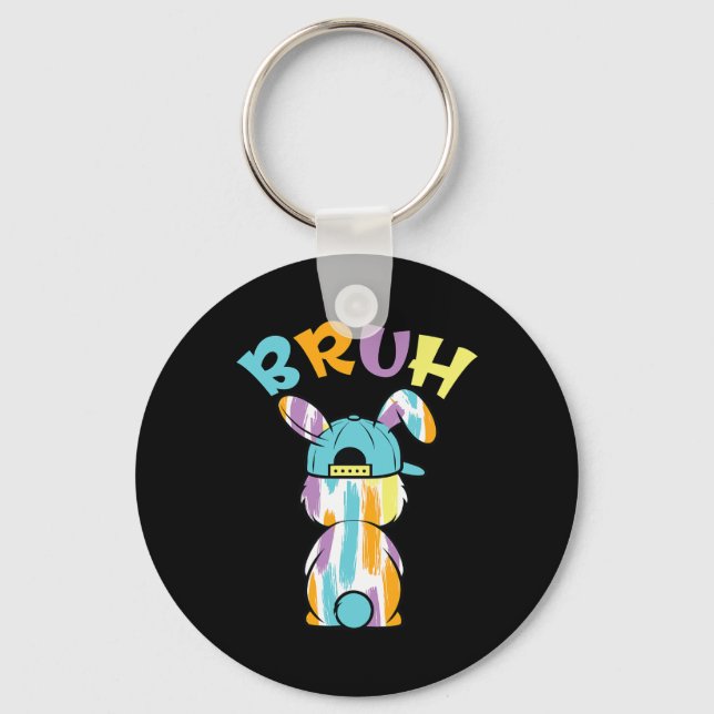 Bruh Easter Day Funny Colourful Rabbit Bunny Easte Key Ring (Front)