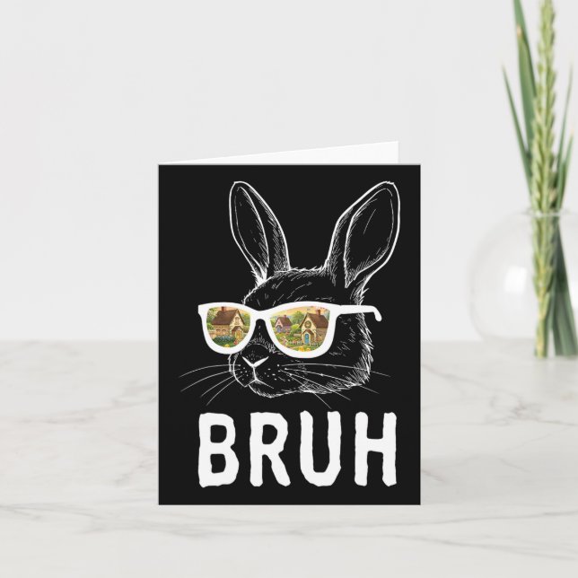 Bruh Easter Day Funny Rabbit Bunny Face Gles Easte Card (Front)