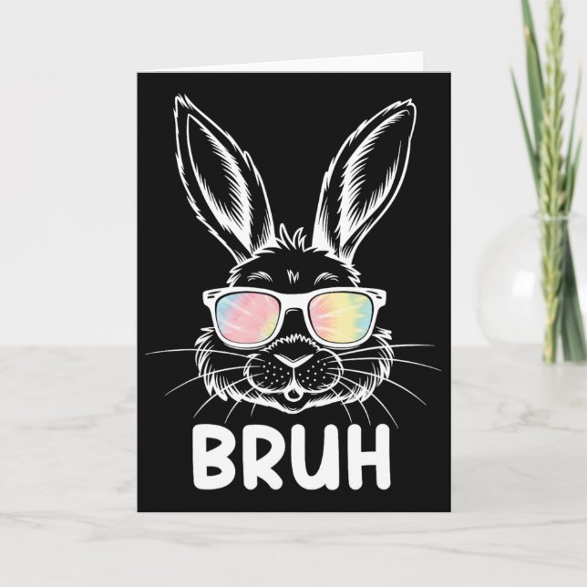Bruh Easter Day Funny Rabbit Bunny Face Gles Easte Card (Front)